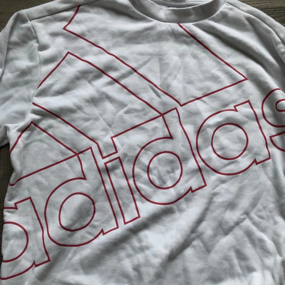 adidas Women's White Essentials Giant Logo Brand Love Pullover Sweatshirt - Picture 5 of 9